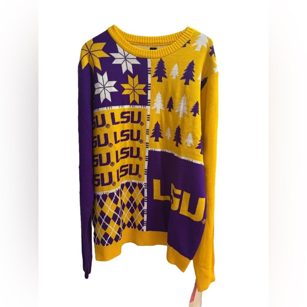 FOCO LSU Klew Busy Block Ugly Christmas Sweater Large NWT